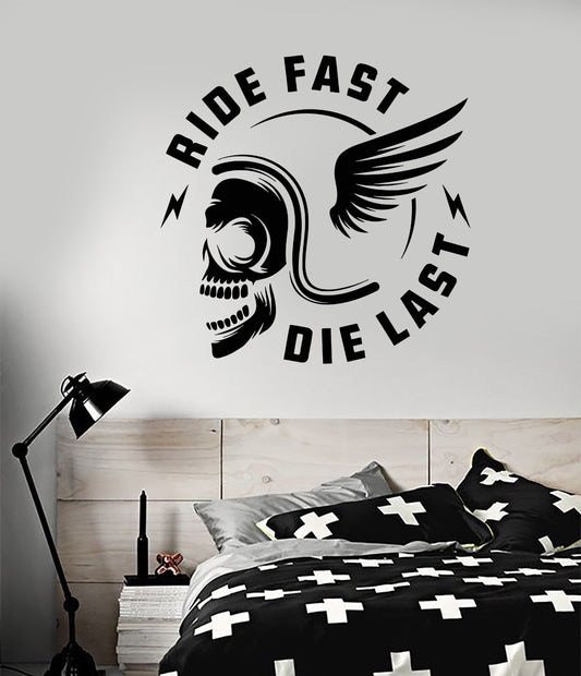 Vinyl Wall Decal Skull Racer In Helmet Speed Motivation Quote Stickers (1916ig)