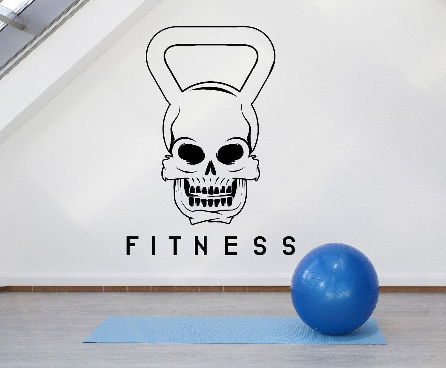 Wandtattoo Sport Fitness Gym Totenkopf Eisen Gewichte Vinyl Aufkleber (1918ig)