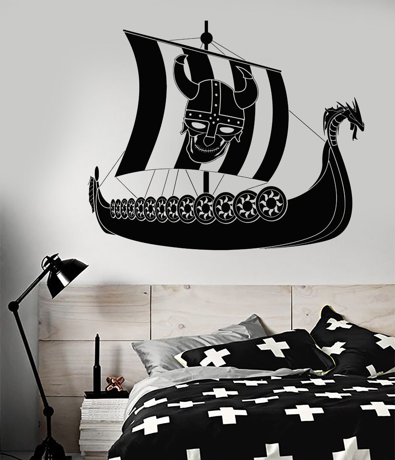 Autocollant mural en vinyle, bateau Pirate Viking, voile de marin, casque avec cornes, autocollant 1921ig