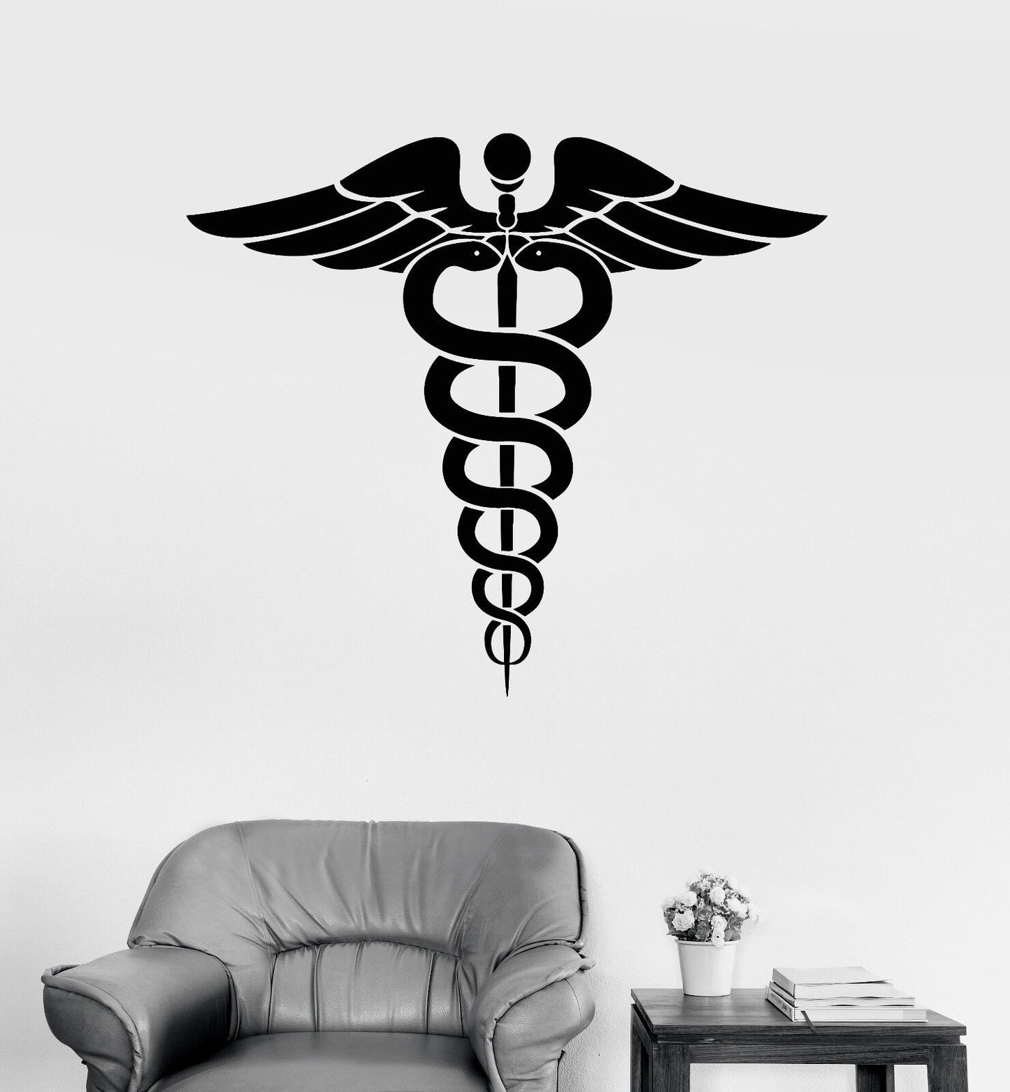 Wandtattoo Caduceus-Zauberstab des Hermes aus Vinyl, Symbolaufkleber aus dem antiken Griechenland (1940ig)