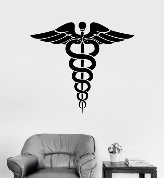 Wandtattoo Caduceus-Zauberstab des Hermes aus Vinyl, Symbolaufkleber aus dem antiken Griechenland (1940ig)