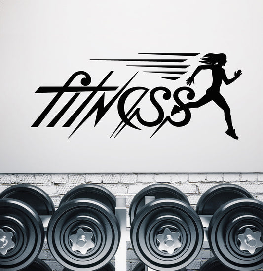 Wandaufkleber aus Vinyl, für Fitnessstudio, Schild, Logo, Running Girl, Sportaufkleber (1958ig)