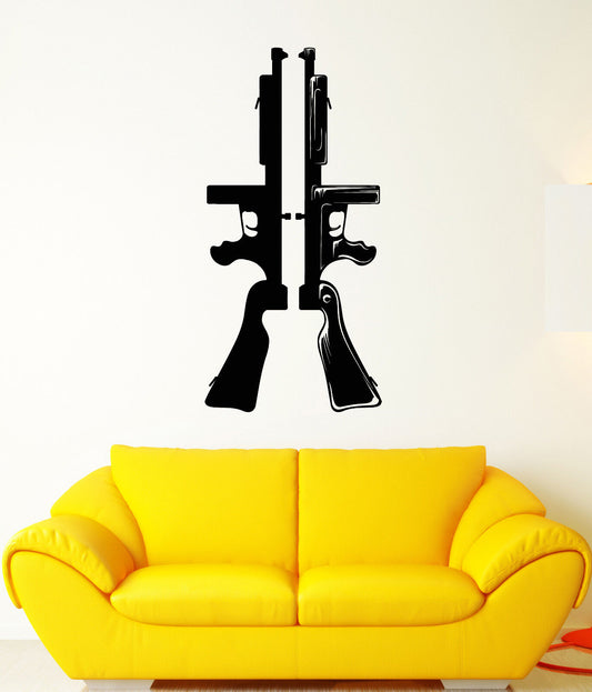 Vinyl Wall Decal Submachine Gun Army Soldier Killer Weapons Stickers (1977ig)