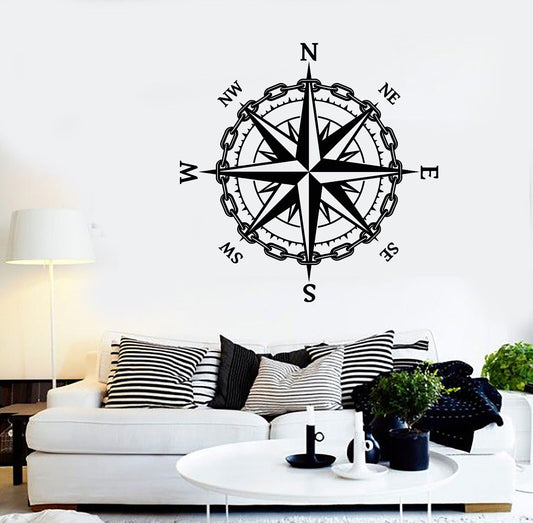 Vinyl Wall Decal Nautical Compass Sailor Ocean Sea Style Stickers (1984ig)