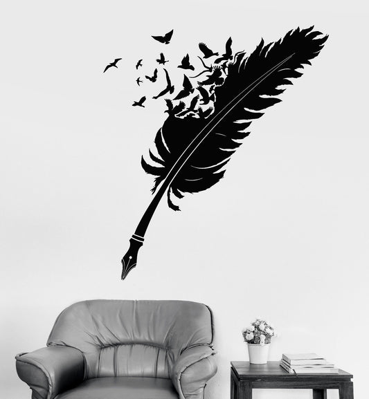 Vinyl Wall Decal Writing Pen Feather Birds Ravens Writer Stickers (1999ig)