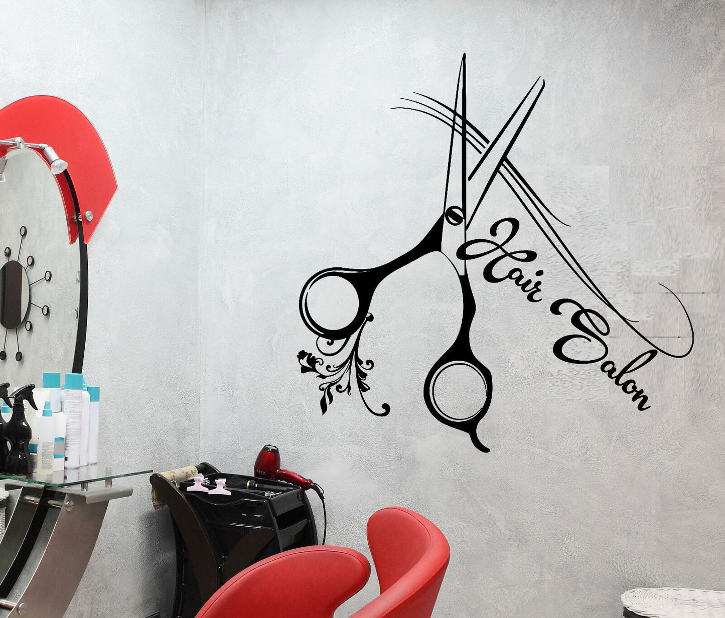 Vinyl Wall Decal Haircut Scissors Beauty Hair Salon Signboard Stickers (2039ig)