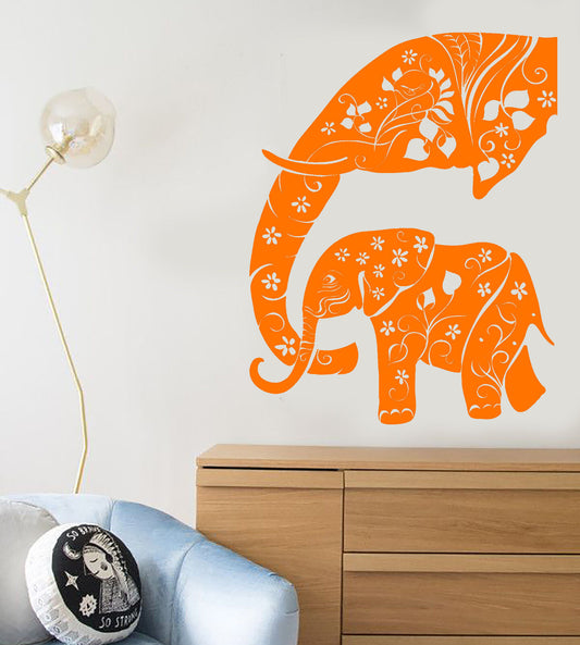 Vinyl Wall Decal Baby Elephant Family African Animals Abstract Stickers (2040ig)