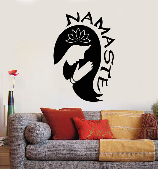 Vinyl Wall Decal Yoga Girl Namaste Lotus Flower Meditation Room Stickers 2045ig