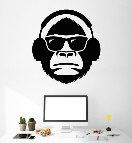 Vinyl Wall Decal Monkey Head In Sunglasses Musical Headphones Stickers (2055ig)