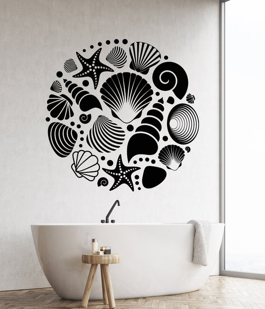 Vinyl Wall Decal Ocean Sea Seashells Style Bathroom Decor Stickers (2065ig)