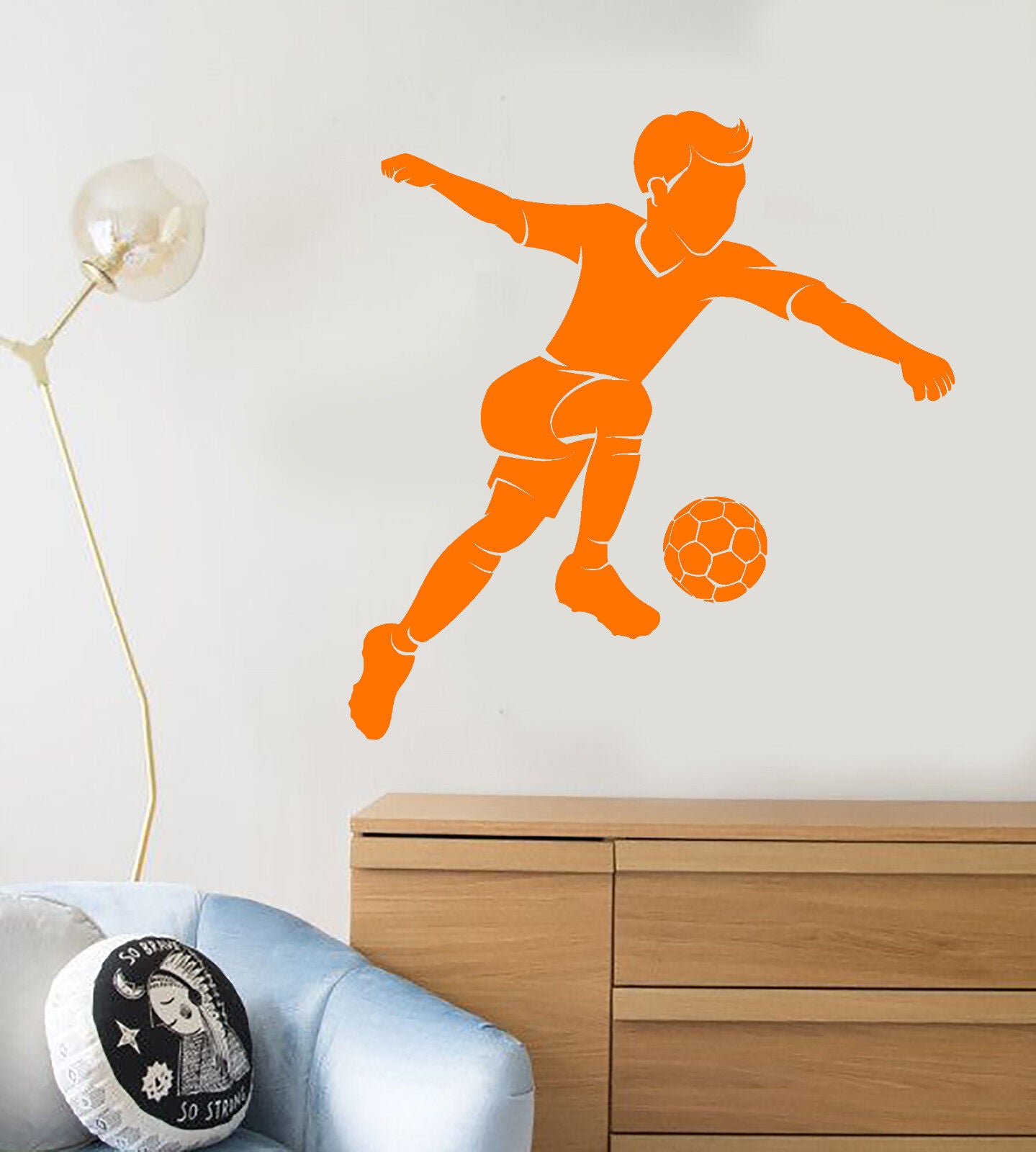 Autocollant mural en vinyle, joueur de football, ballon de garçon, autocollants de Sport pour chambre d'enfants (2072ig)