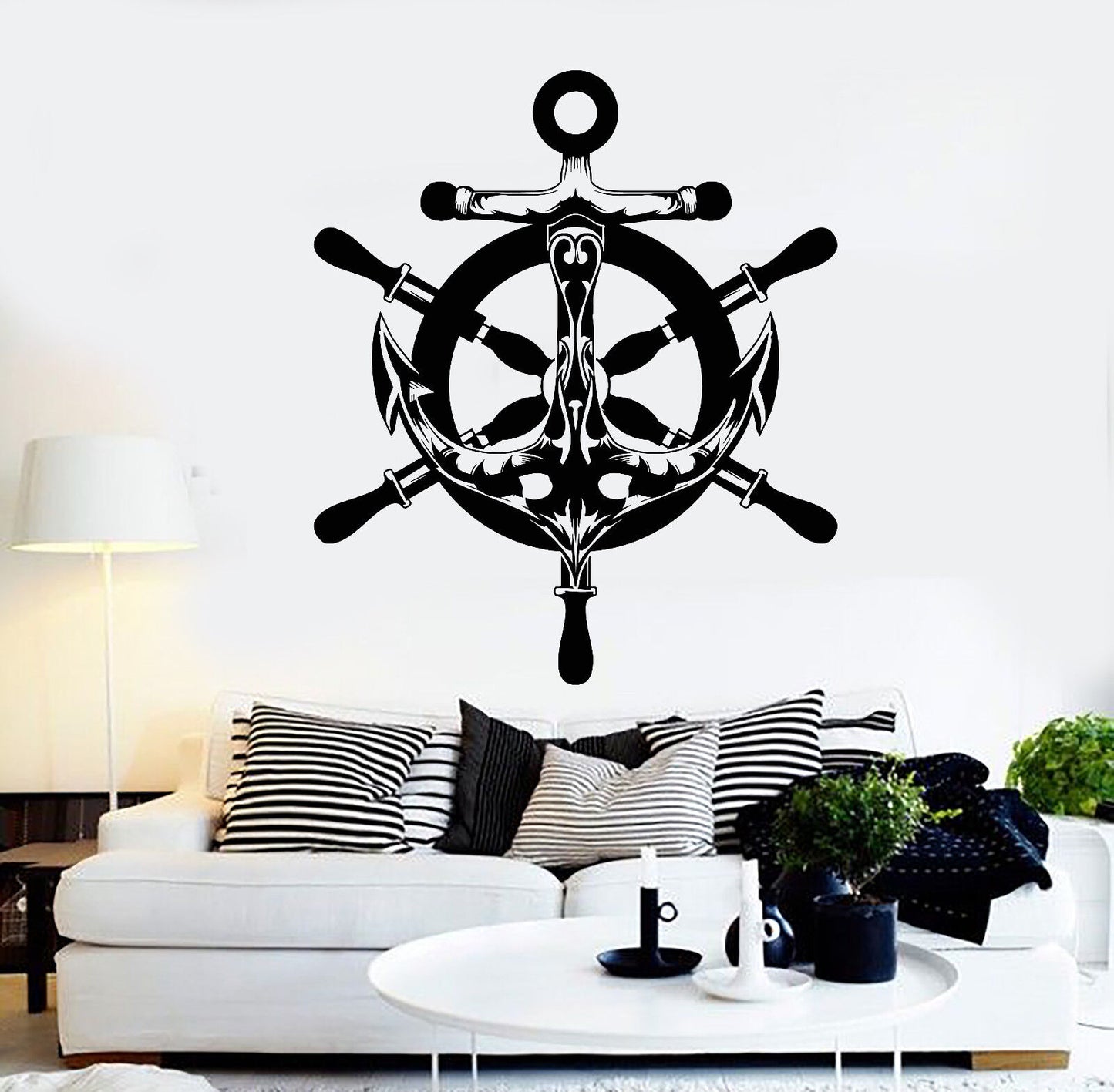 Autocollant mural en vinyle, ancre abstraite, roue de bateau, Style nautique, autocollants de Style marin, 2106ig