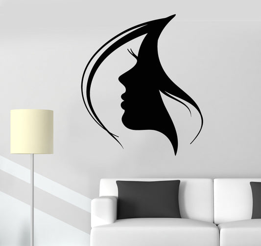 Autocollant mural en vinyle, visage de femme, Silhouette de fille, coiffure, autocollants (2117ig)