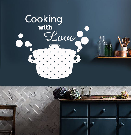 Autocollant mural en vinyle, décor de cuisine, cocotte, poêle, cuisine avec amour, autocollants (2122ig)