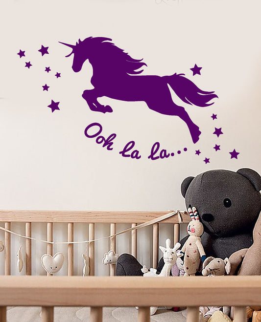 Autocollant mural en vinyle, fée magique, licorne, étoiles, autocollants pour chambre d'enfant (2129ig)