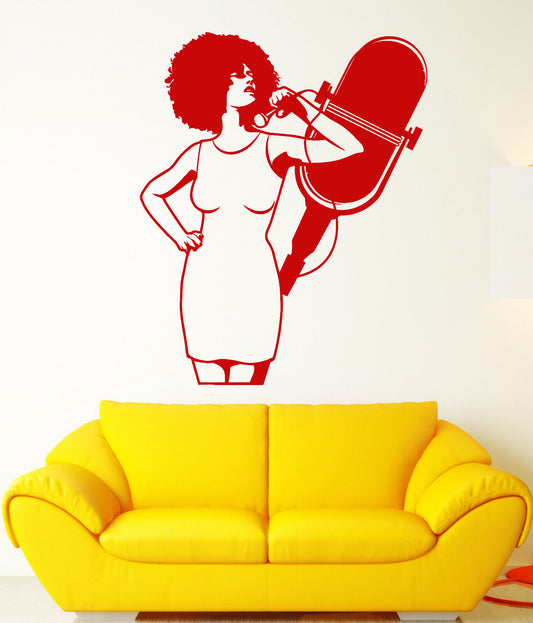 Vinyl Wall Decal Karaoke Club Singer African Woman Microphone Stickers (2134ig)