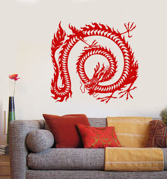 Autocollant mural en vinyle symbole asiatique dragon chinois autocollants animaux (2136ig)