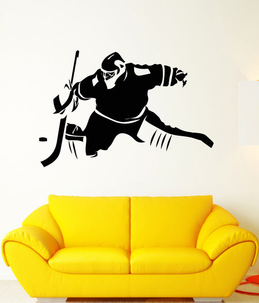 Vinyl Wall Decal Ice Hockey Winter Sports Puck Goalkeeper Stickers (2165ig)