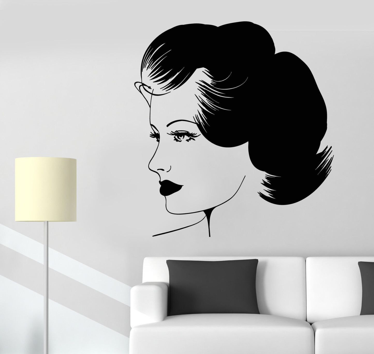 Vinyl Wall Decal Retro Beautiful Woman Face Makeup Hairstyle Stickers (2178ig)