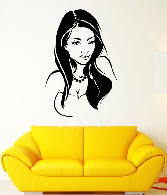 Vinyl Wall Decal Sexy Hot Girl Wink Lips Eyes Face Stickers (2184ig)