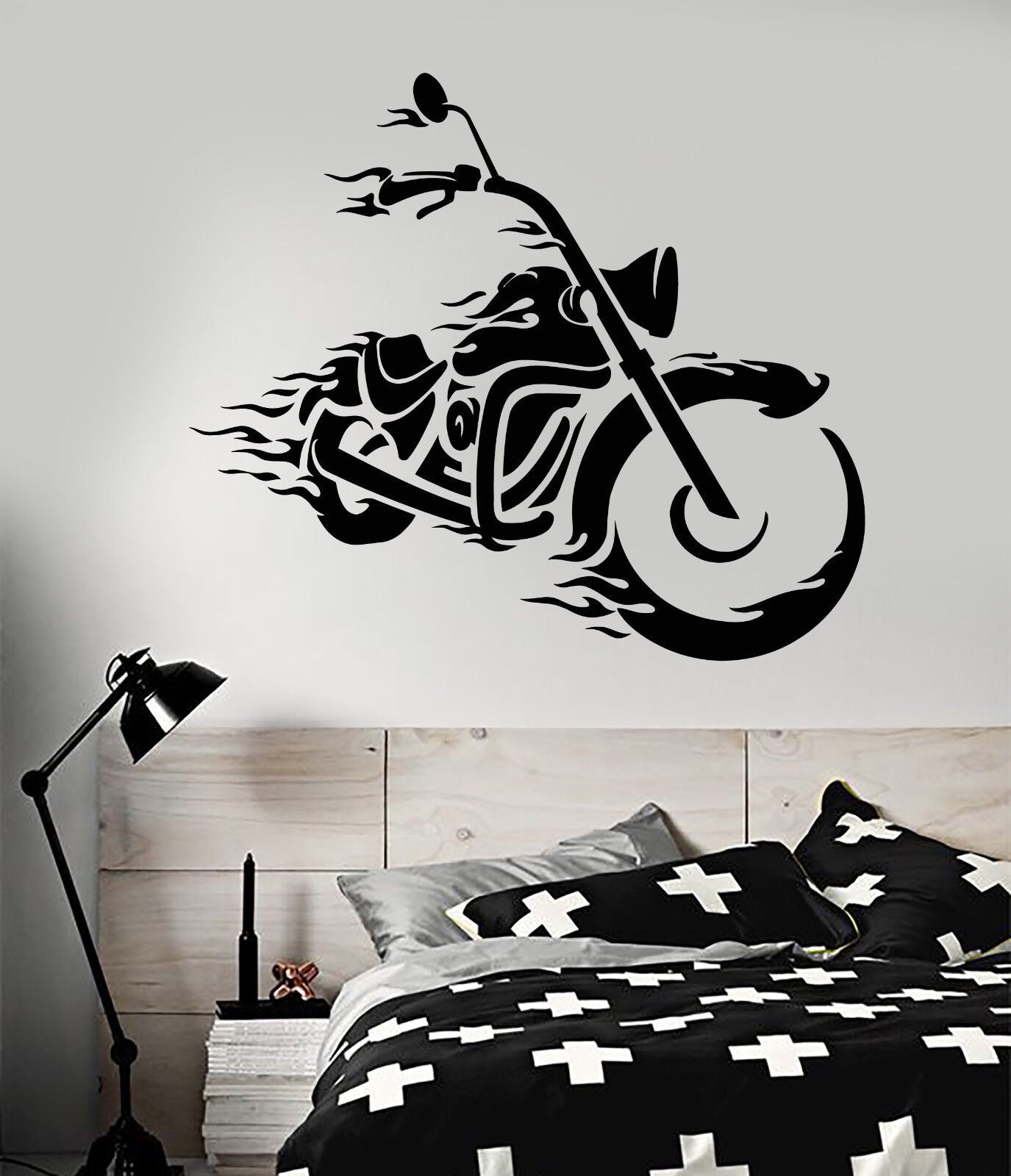 Autocollant mural en vinyle Cool Bike moto motard feu pour homme autocollants (2246ig)