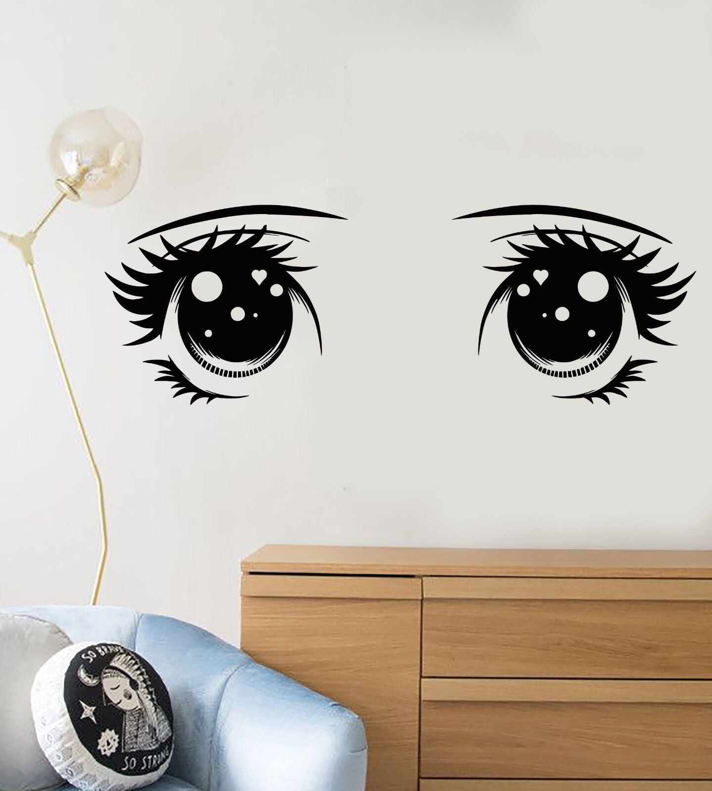 Autocollant mural en vinyle, dessin animé, fille, grands yeux, autocollants (2248ig)