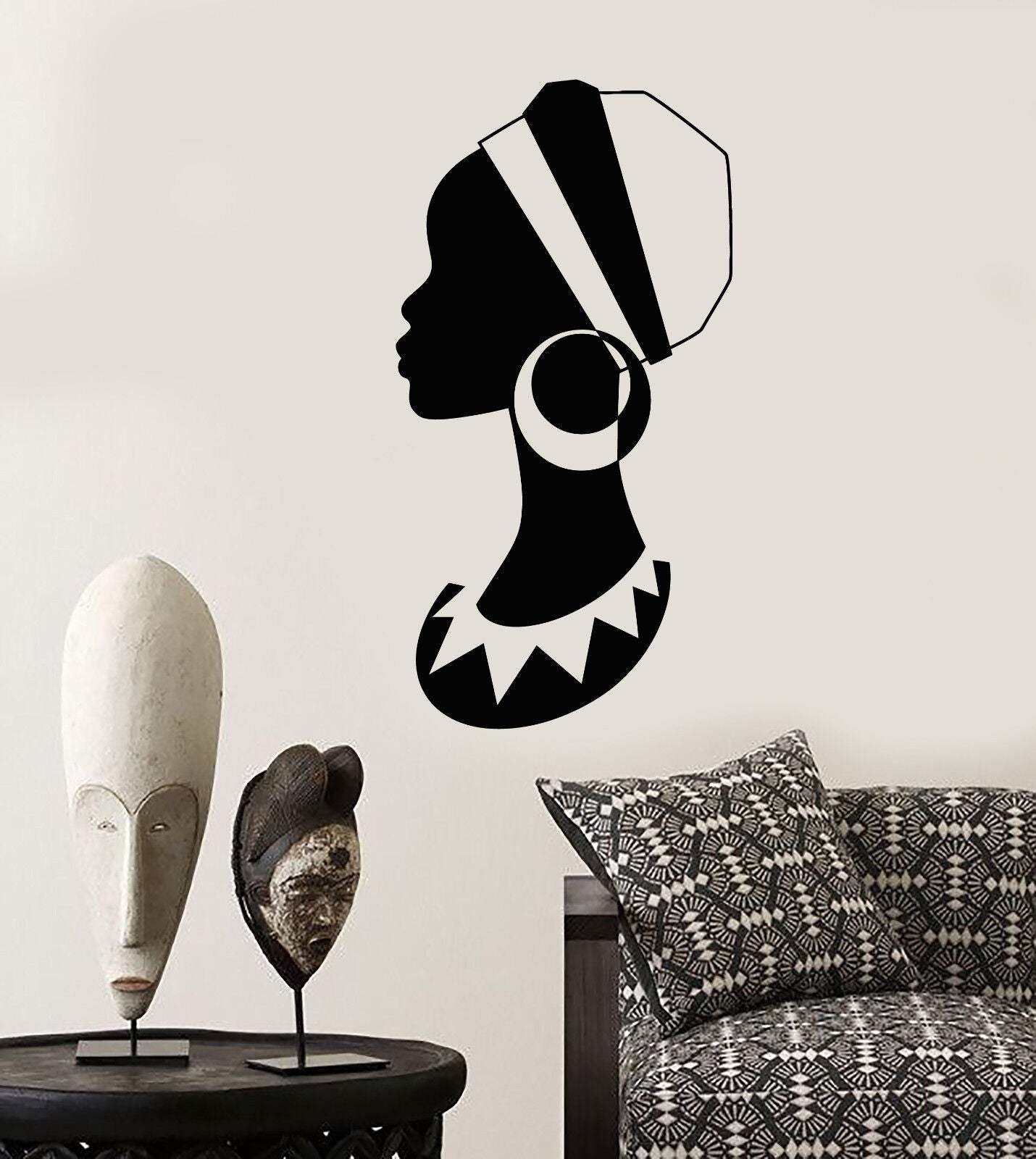 Vinyl Wall Decal African Girl Turban Native Black Woman Stickers (2252ig)