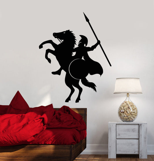 Vinyl Wall Decal Spartan Warrior On Horse With Spear Helmet Stickers (2268ig)