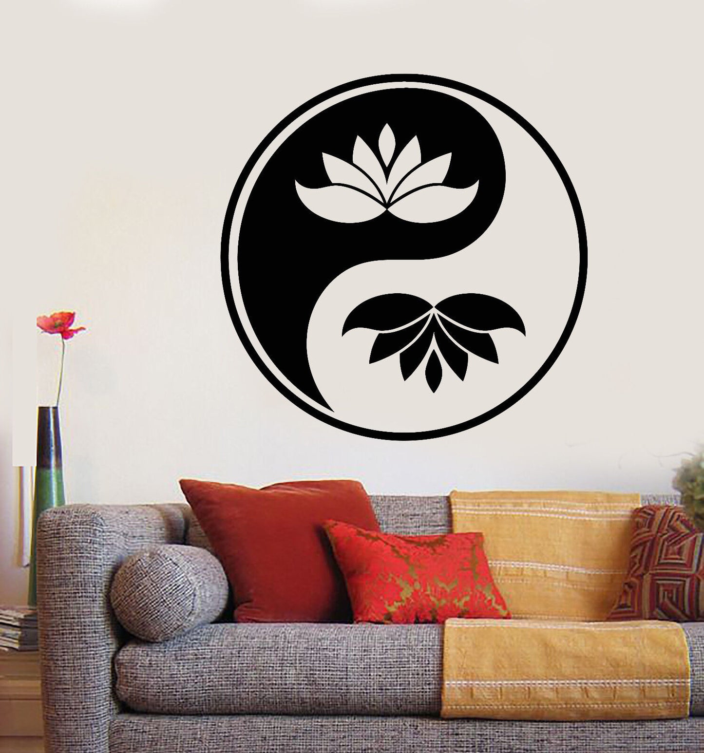 Autocollant mural en vinyle, symbole du bouddhisme Yin Yan, fleur de Lotus (2277ig)