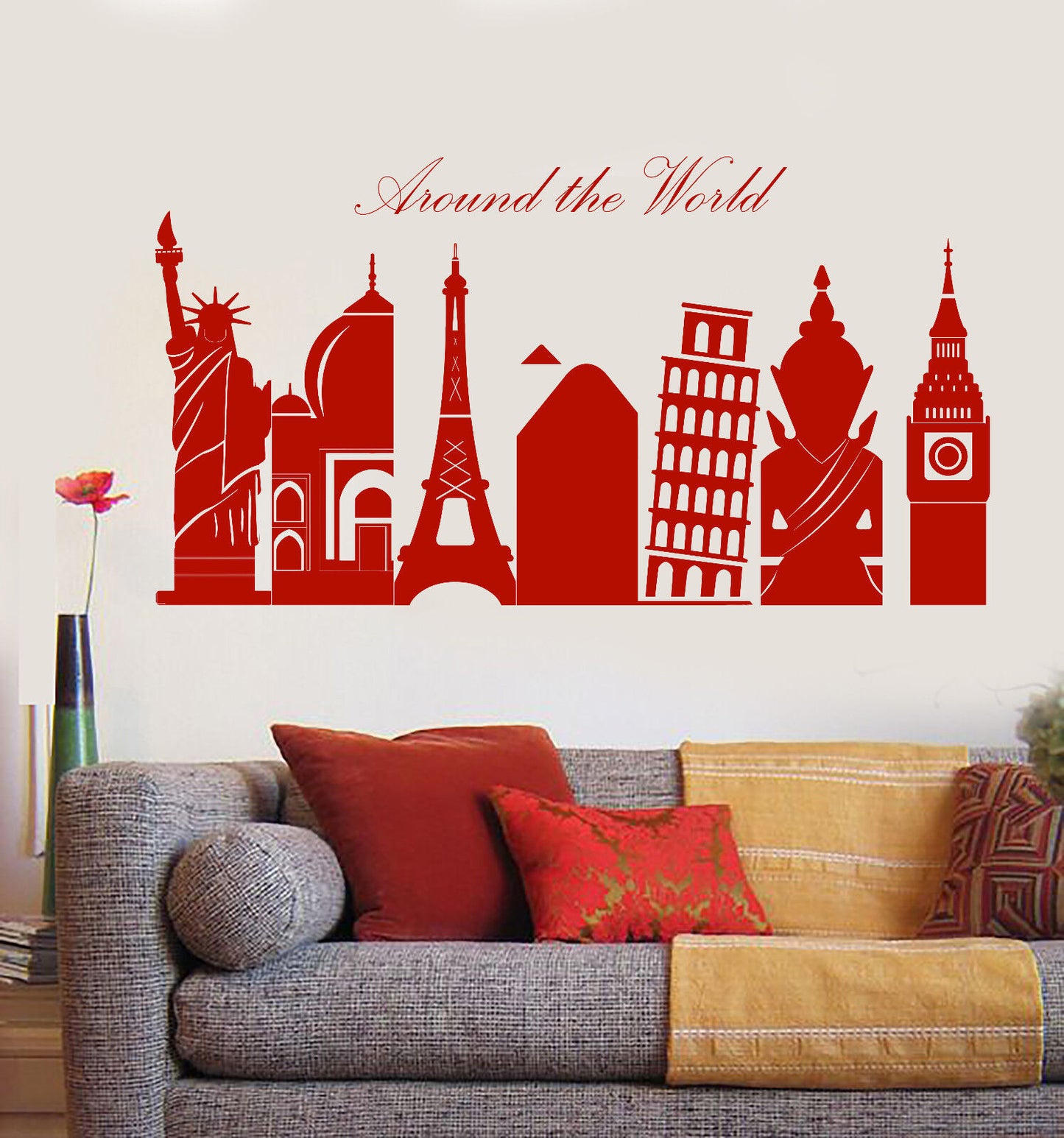 Wall Vinyl Decal Sticker Around Wonders of World Symbol of Cities (n968)