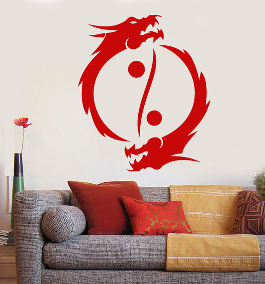 Vinyl Wall Decal Buddhism Yin Yang Symbol Asian Dragons Stickers (2290ig)