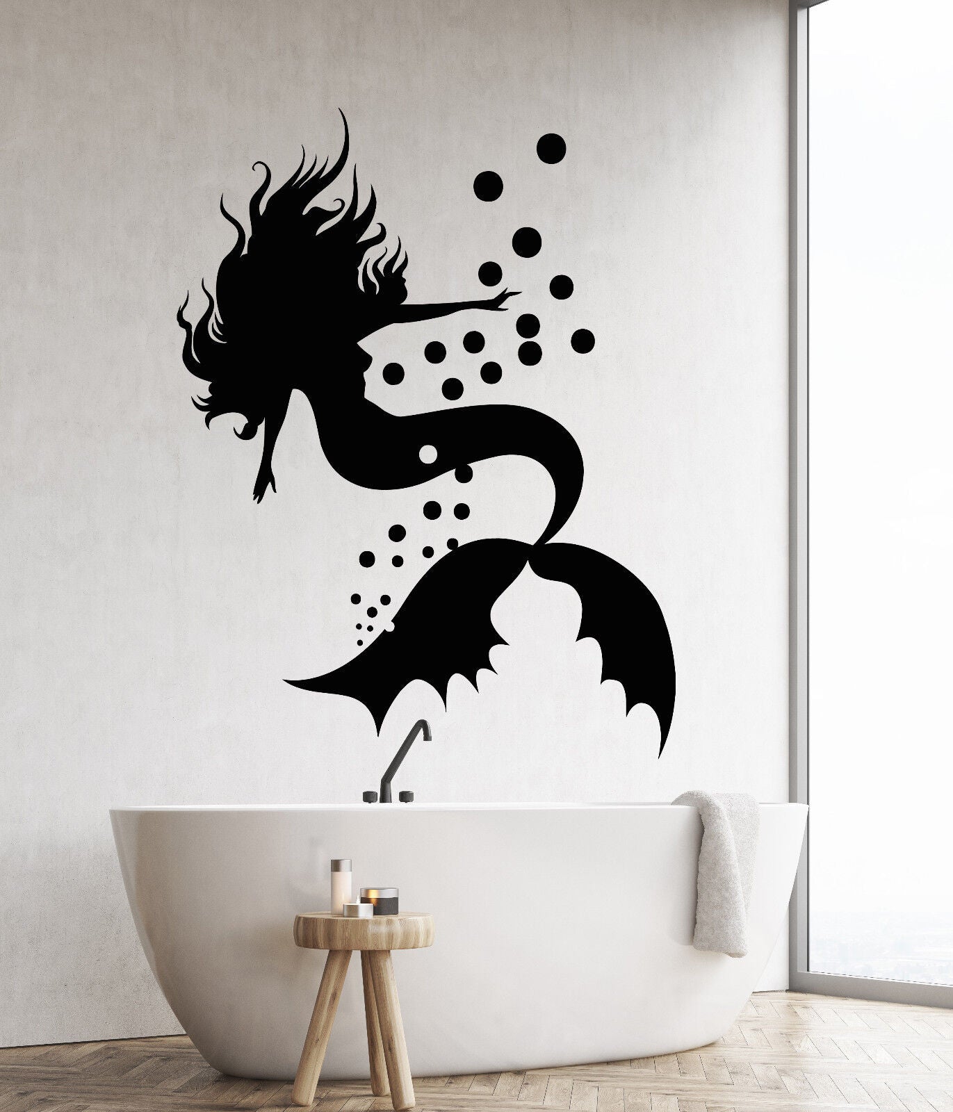 Autocollant mural en vinyle, Style marin, Silhouette de sirène (2304ig)