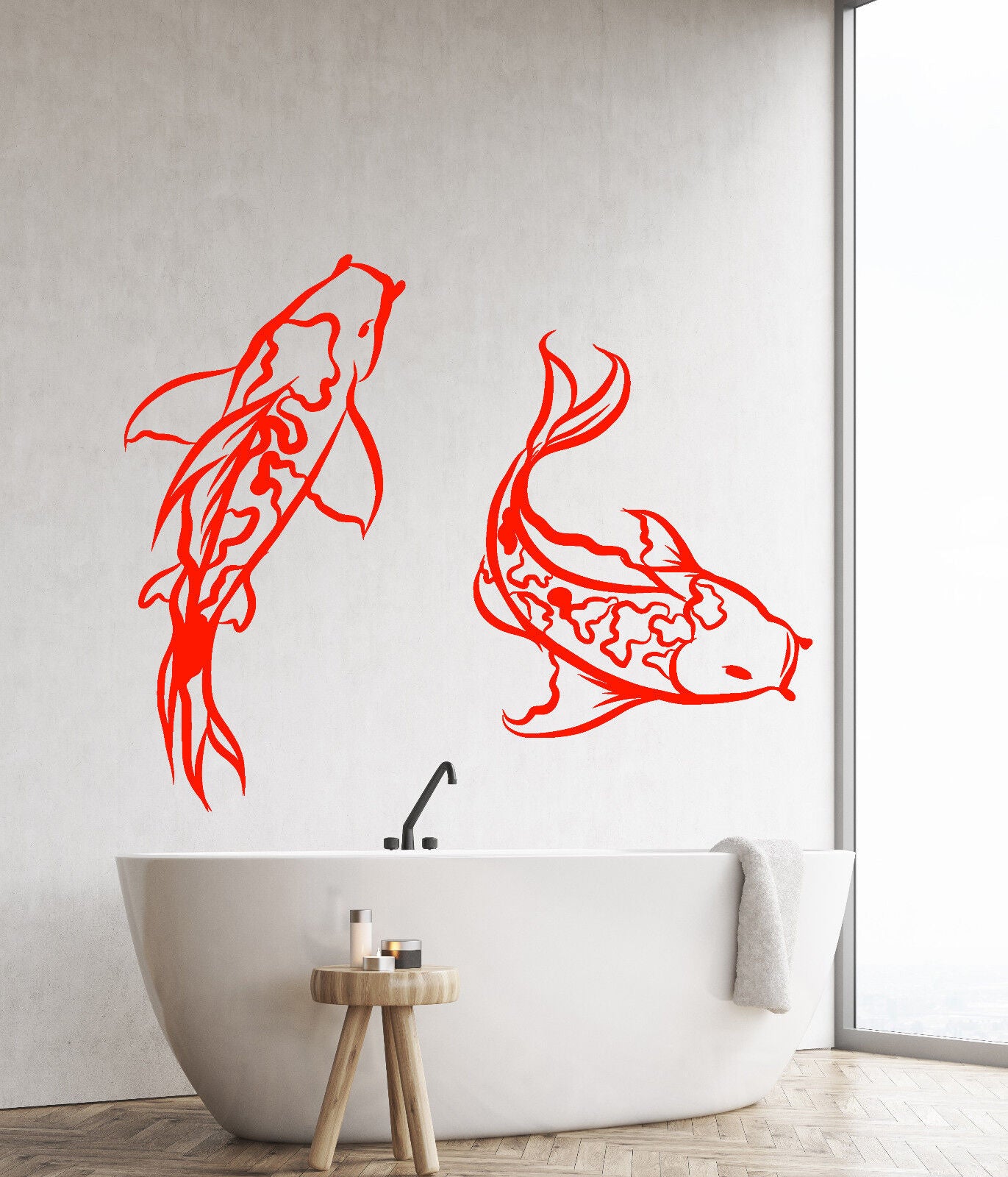 Autocollant mural en vinyle poisson Koi, autocollants d'animaux abstraits de Style japonais asiatique 2310ig