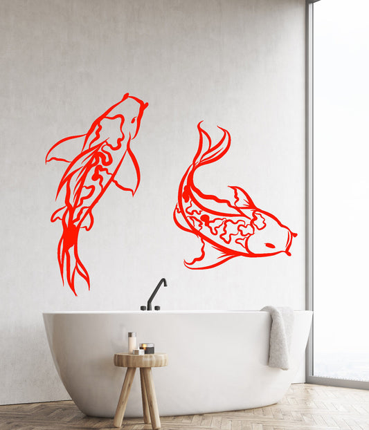 Wandtattoo Koi Fisch aus Vinyl, asiatischer japanischer Stil, abstrakte Tiere, Aufkleber 2310ig