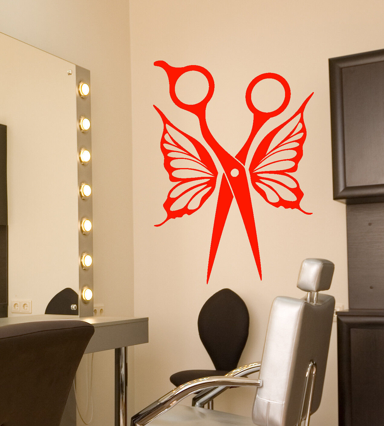 Vinyl Wall Decal Hairdresser Scissors Butterfly Wings Haircut Stickers (2312ig)