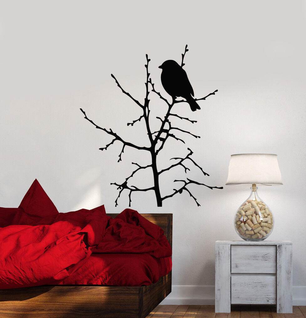 Autocollant mural en vinyle, Silhouette d'oiseaux sur une branche d'arbre, autocollants de Style gothique (2350ig)