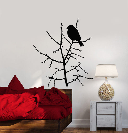 Vinyl Wall Decal Silhouette Birds On Tree Branch Gothick Style Stickers (2350ig)