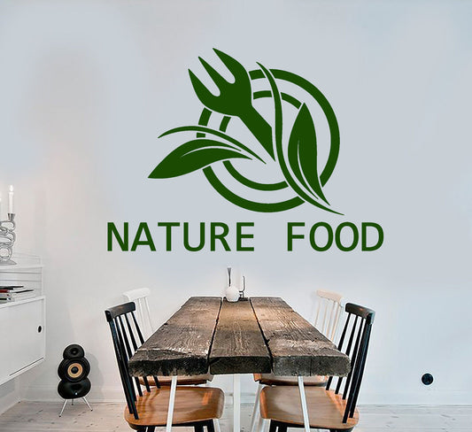 Vinyl Wall Decal Natural Food Logo Word Fork For Cafe Restaurant Stickers 2357ig