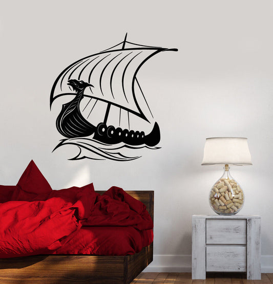 Autocollant mural en vinyle, bateau Viking, marins, vagues de mer, autocollants (2390ig)