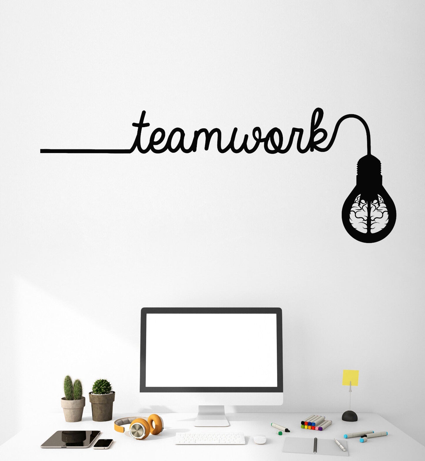 Vinyl Wall Decal Brain Idea Light Bulb Teamwork Office Decor Stickers (2408ig)