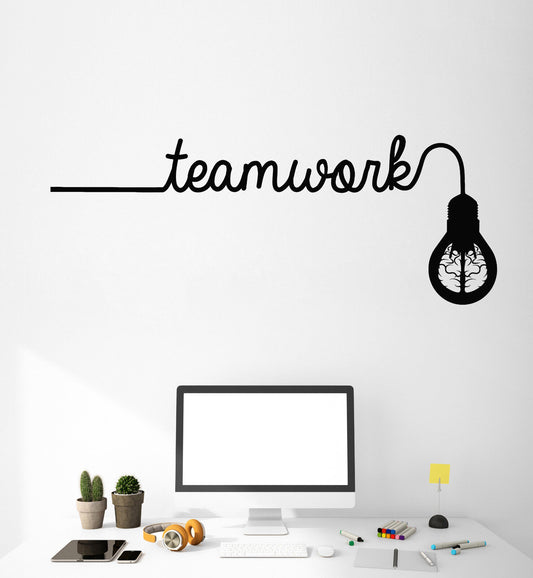 Vinyl Wall Decal Brain Idea Light Bulb Teamwork Office Decor Stickers (2408ig)