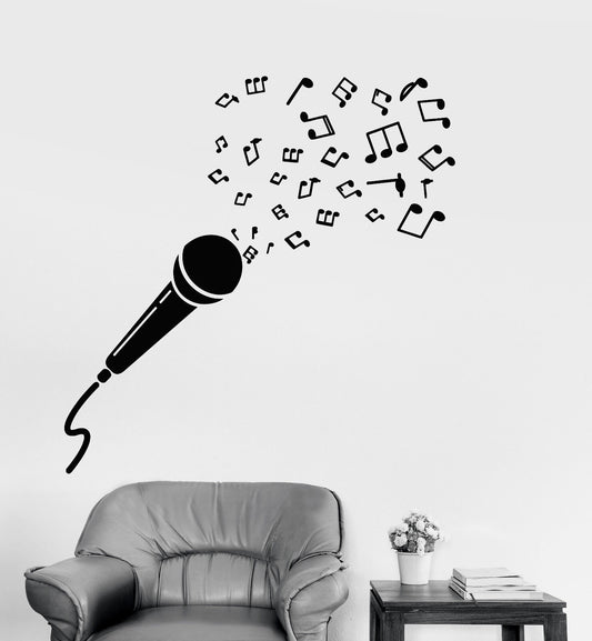 Vinyl Wall Decal Microphone Music Notes Melody Singer Karaoke Stickers (2431ig)