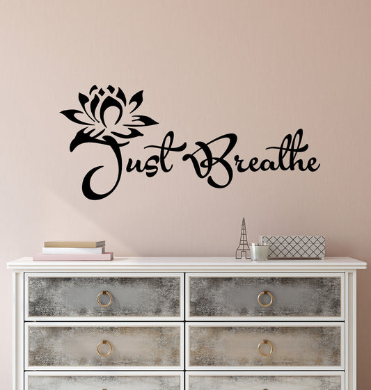 Vinyl Wall Decal Stickers Quote Yoga Relaxing Words Just Breathe 2426ig