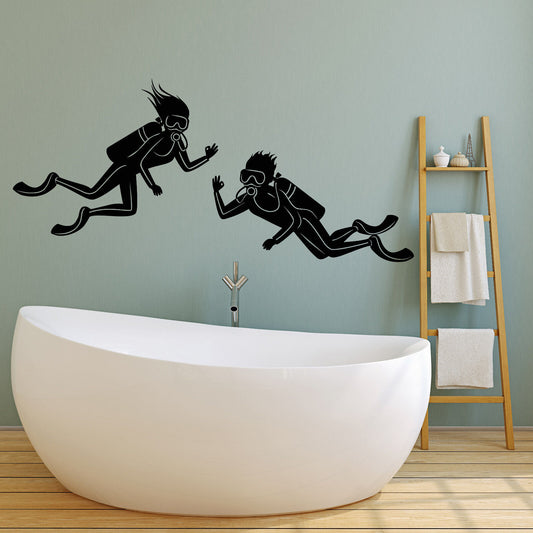 Vinyl Wall Decal Scuba Diving Underwater Funny Bathroom Decor Stickers (2454ig)