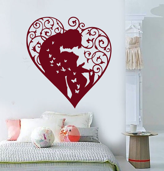 Autocollant mural en vinyle coeur amour amoureux homme et femme papillons autocollants (2458ig)