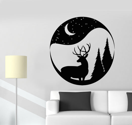 Wandtattoo Weihnachten Hirsch Schneeball Wald Tier Mond Vinyl Aufkleber (2464ig)