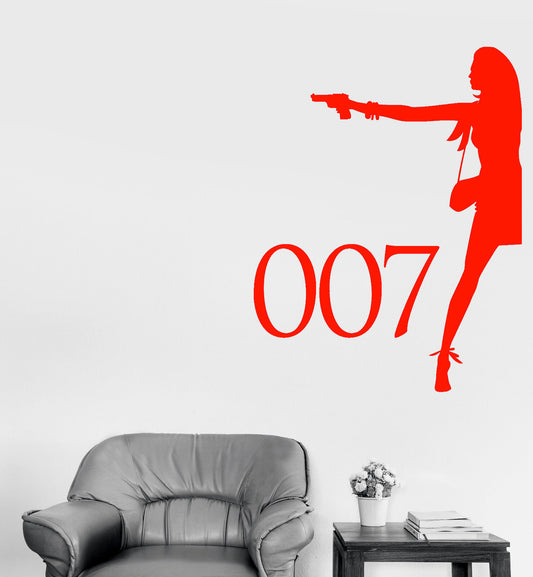 Autocollant mural en vinyle Agent Spy Girl Woman avec autocollants pistolet (2477ig)