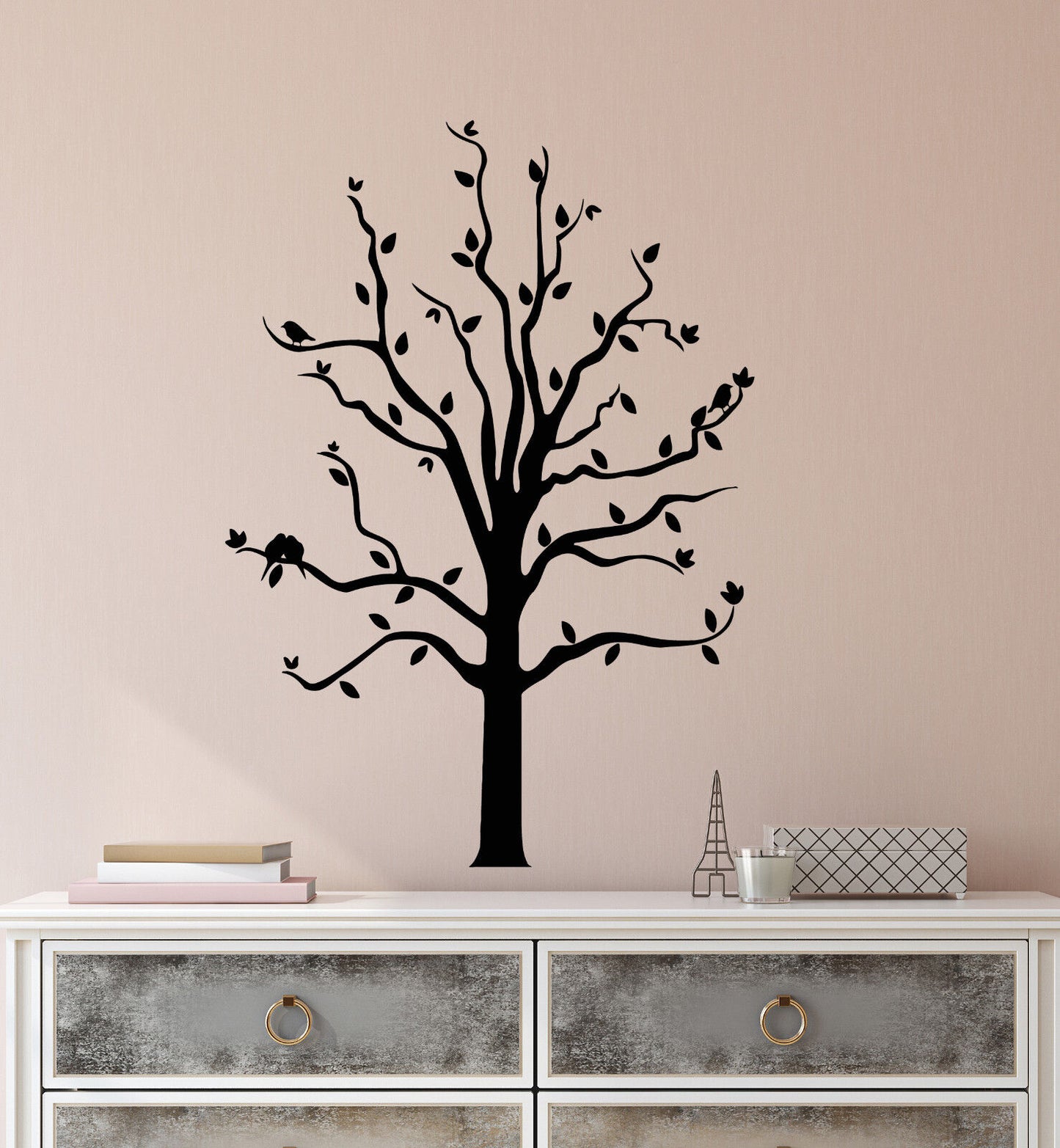 Vinyl Wall Decal Romantic Birds On Tree Leaves Branches Stickers (2479ig)