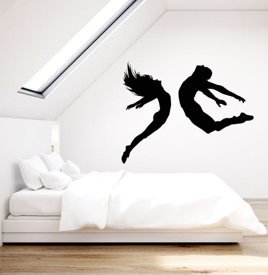 Autocollant mural en vinyle sautant femme et homme sport Fitness autocollants de gymnastique (2490ig)