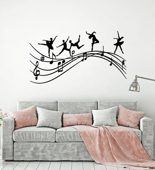 Autocollant mural en vinyle pour danseurs de ballet, notes de musique, mélodie, ballerine (2496ig)